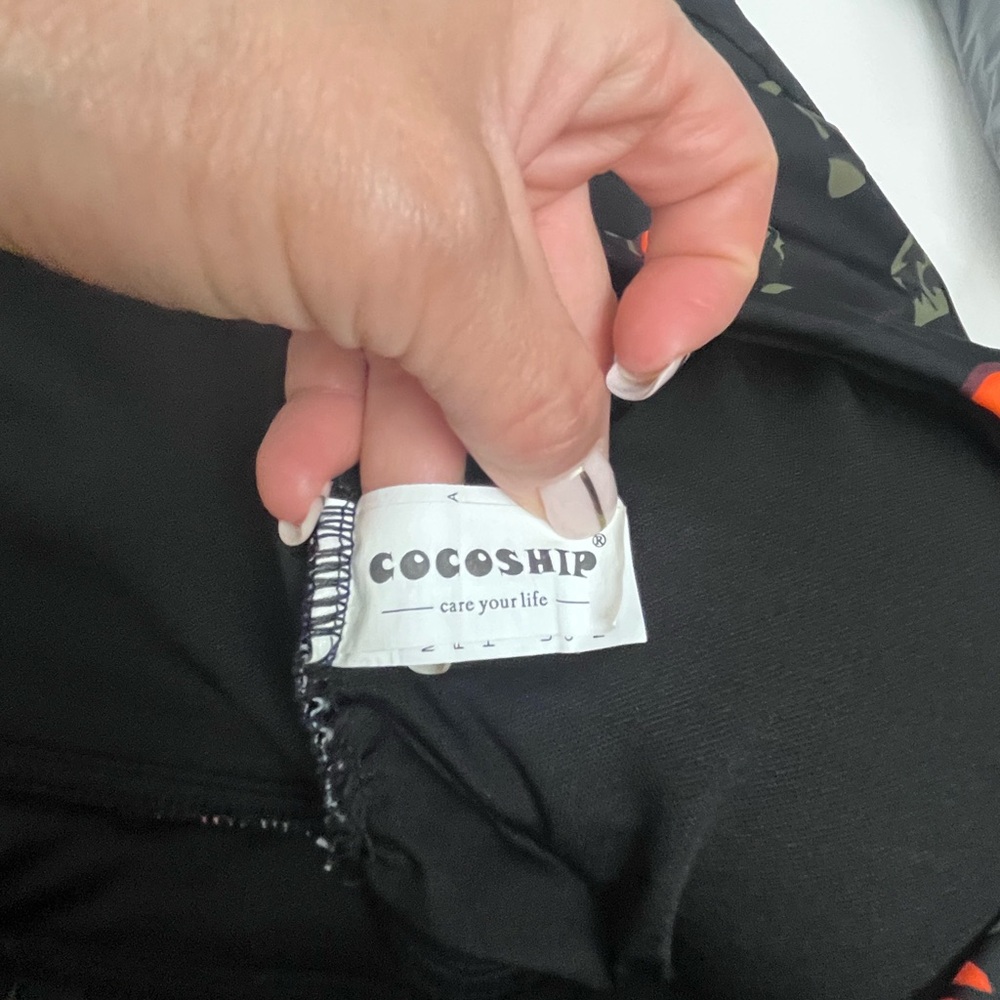 Cocoship Black and Orange Floral Tie-Front Swim Top - Picture 7 of 8